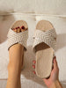 Women Chevron Pattern Two Tone Home Slippers, Vacation Multi-Color Linen Bedroom Slippers