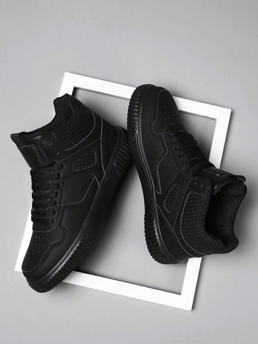 Men High-Top Flat Sport Shoes, Lace-Up Solid Color Men's Outdoor Skate Shoes, 2024 New Casual Shoes For Men, Dating, All Seasons, Sneakers For Men